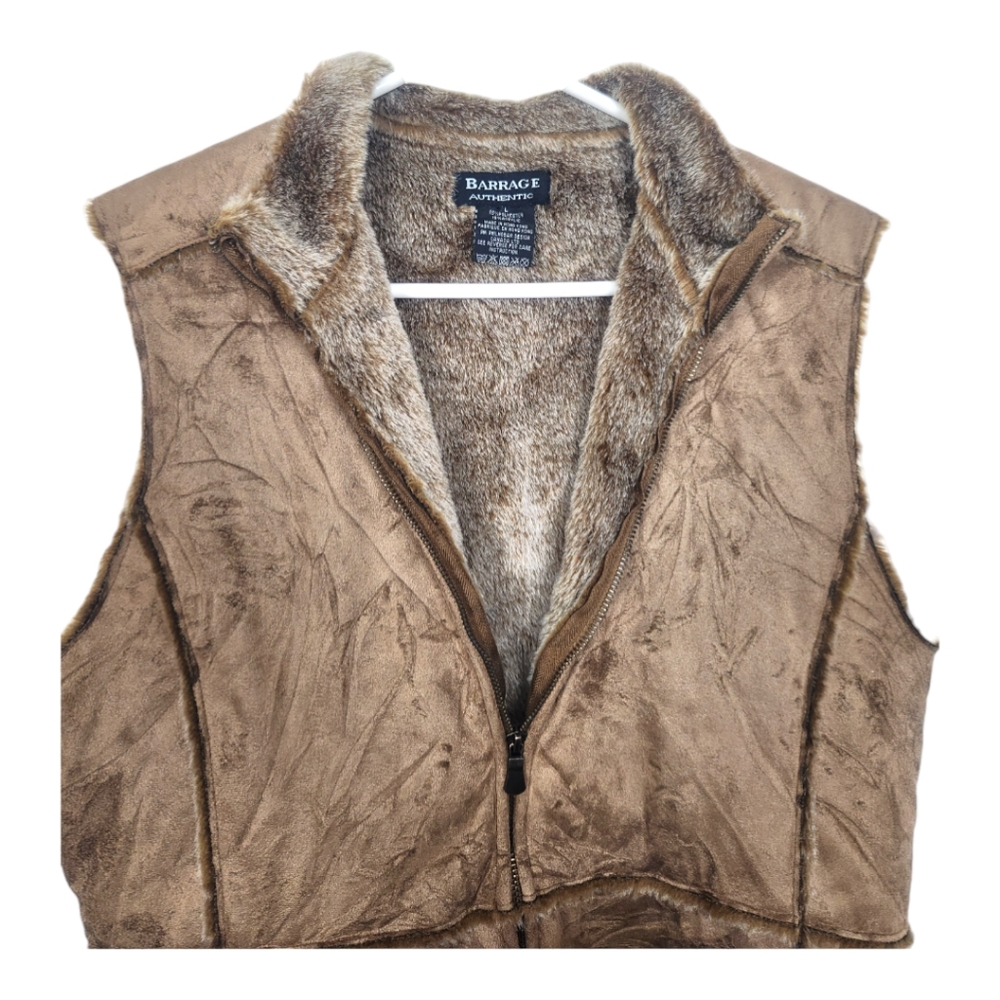 90s Vintage Barrage Faux Suede Leather Fur Lined Vest Size Large Women - Picture 4 of 8
